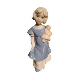 Vintage Rex Valencia Little Girl Holding Babydoll Figurine Blond Hair Cottage